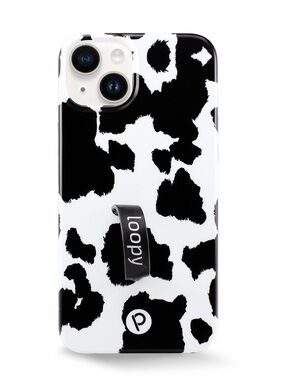 Loopy Case Black & White Cow Pattern Phone Case with Loop Strap 14 Pro